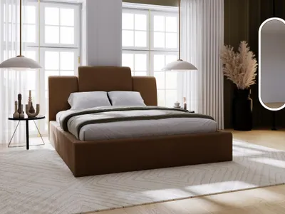 Obrázok produktu pre GrainGold Čalúnená posteľ Midas 140x200 cm - Posteľ 140x200 Čalúnená posteľ s posteľnou skriňou a lamelovým roštom - hnedá (Spark 28)
