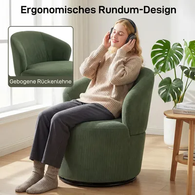 Produktbild von HOMCOM Sessel Drehbar Loungesessel mit Breitem Sitz und Dicker Polsterung, Grün