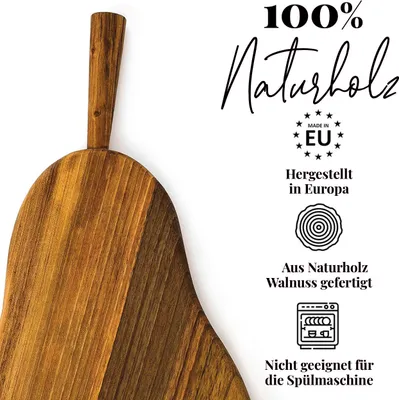 Produktbild von tuuli Schneidebrett Servierbrett Küchenbrett Käseplatte Käsebrett Holzbrett Frühstücksbrett Massiv Holz Nussbaum Walnuss Dunkel Design (Birne)