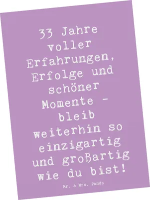 Produktbild von Mr. & Mrs. Panda Postkarte Spruch 33. Geburtstag - Lavendeltraum - Geschenk, 33 Jahre, besondere Geburtstagsfeier, Lebensfeier, Geburtstagsgeschenk, Postkarten, Grußkarte