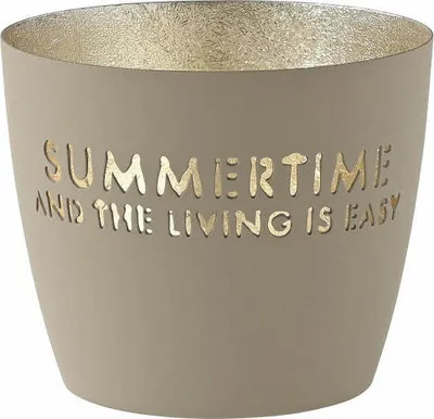 Gift Company Madras Windlicht – Größe M, 8,5 Cm Hoch, 10 Cm Durchmesser, Sandstone/Gold, Metall, Handgefertigt