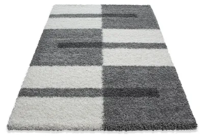 Produktbild von Carpetsale24 Teppich Hochflor Shaggy Kariert Design Teppich Wohnzimmer Flauschig Weich, Grösse: 80x150 cm