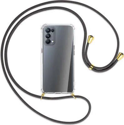 Produktbild von Handykette Backcover-Schutzhülle mit Band (Metall goldfarben) für Oppo Reno5 Pro 5G - dunkelgrau