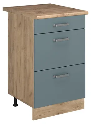 Zdjęcie produktu dla Szafka dolna do kuchni Vicco R-Line Niebiesko-szary/Dąb goldkraft 50 cm blat roboczy Dąb Goldkraft, Model 69986