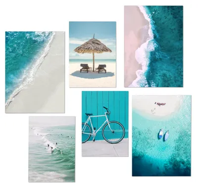 Wandbild-Set 6-tlg., Strand & Meer, 3×A4 + 3×A3, Leinwand