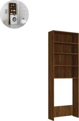 Imagen del producto de Cómoda para el lavadero - Madera - Roble marrón - Cesto para la ropa - Armario de almacenamiento - Estantería de pared - Decoración para el hogar