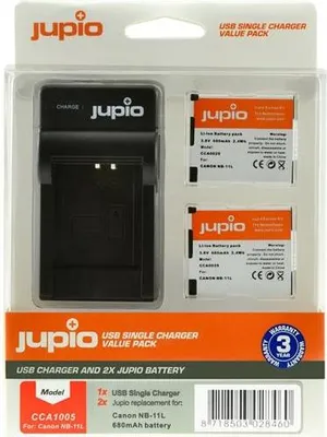 Zdjęcie produktu dla Zestaw Jupio 2x NB-11L 680 mAh + ładowarka USB