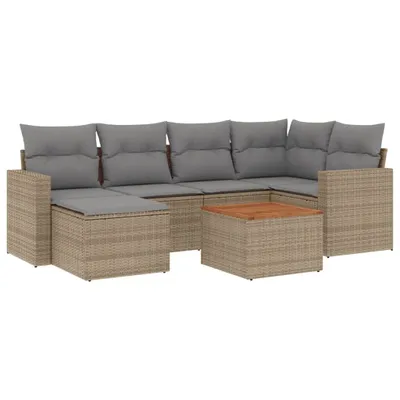 Produktbild von 7-tlg. Garten-Sofagarnitur mit Kissen Beige Poly Rattan