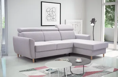 Image de Canapé d'angle moderne GUSTAW, canapé d'angle avec fonction de couchage + coffre de rangement, Corner Sofa avec ottomane universelle (tissu : denver 16 - gris clair)