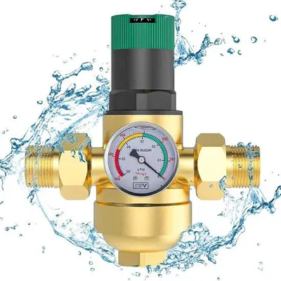 Immagine prodotto di Regolatore di pressione dell'acqua in ottone con manometro e filtro - Regolazione della pressione dell'acqua, regolatore di pressione dell'acqua da 3/4 di pollice