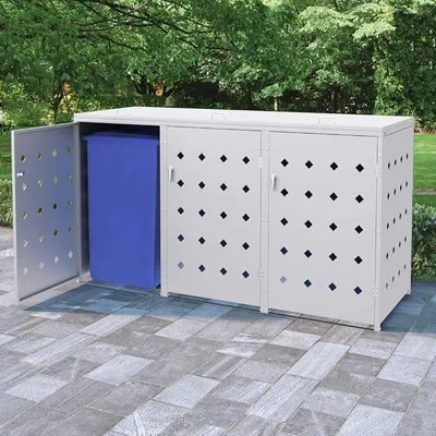 Produktbild von Mülltonnenbox für 3 Tonnen 240 L, Müllbox, Mülltonnen Box, Mülltonnenverkleidung, Mülltonne, Edelstahl