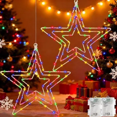 Productafbeelding van Kerstster op batterij met timer, LED-sterlampen waterdicht hangende kerstdecoratie voor raam