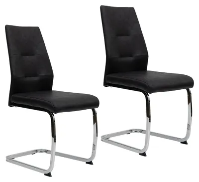 Produktbild von Moderne Esszimmerstühle in Lederoptik - gepolsterte Freischwinger mit robustem Metallgestell - pflegeleichte Schwingstühle mit atmungsaktiver Oberfläche,Menge:2 St.;Farbe:Schwarz mit Chrombeinen