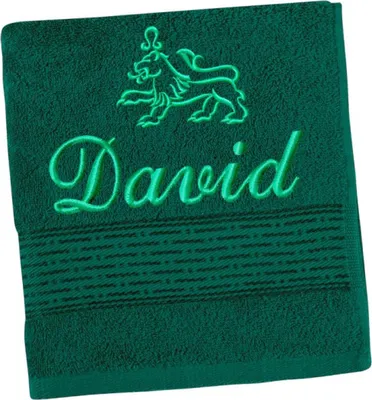 Zdjęcie produktu dla Ręcznik frotte w paski z haftowanym imieniem i znakiem zodiaku – 70 x 140 cm – zielony