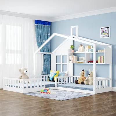 Image de OKWISH Lit Enfant 90x200 cm avec Grilles de Sécurité et Rangement, Lit Cabane, Bois et MDF, Blanc - Sans Matelas