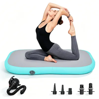 Image de Tapis de gymnastique gonflable - Air Track - 100x60x10 cm - PVC - Avec pompe électrique - Pour enfants, adultes, yoga et fitness - Bleu