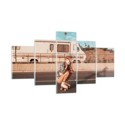 Produktbild von Bilder auf glas - 5 Teile - Reise Frau Rollschuhe - 125x70cm - Glasbilder - Wandbilder - Bilder - zum Aufhängen bereit - Wanddekoration aus Glas - Glas Bilder - Wandbild auf Glas - GEA125x70-5079