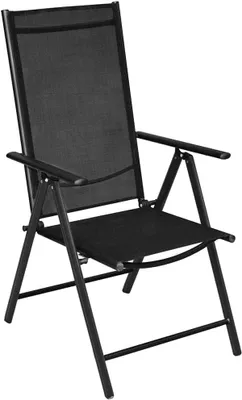 Produktbild von 2 schwarze Textilene-Klappstühle aus Aluminium, Gartenstühle mit 7-fach verstellbarer Rückenlehne, wetterfeste Terrassen- und Gartenstühle bis 110 kg belastbar