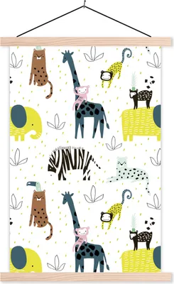 Produktbild von MuchoWow® Textilposter Tiere - Natur - Muster 120x180 cm mit holzfarbenen Rahmen - Textil-Plakat
