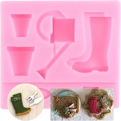 Produktbild von Gartenzubehör Silikonform Gießkanne Kelle Gabel Pflanztopf Fondantform für Vogel Kuchen Dekoration Cupcake Topper Süßigkeiten Schokolade Polymer Clay Gummipaste