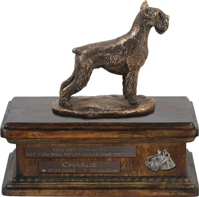 Zdjęcie produktu dla Sznaucer, Schnauzer II - urna na psie prochy, personalizowana urna ze statuetką, drewniana urna z psem marki Art-Dog