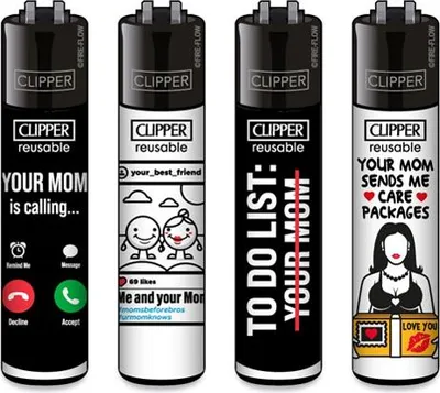 Produktbild von Clipper Reibrad Feuerzeuge Your Mom, 4 Stück