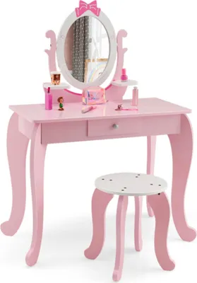 Immagine prodotto di Tavolino per bambini HY10089PI, 2in1, con sgabello, per bambini di 3-7 anni, rosa + bianco