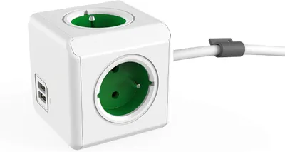 Productafbeelding van Allocacoc PowerCube extended DuoUSB FR met 4 stopcontacten en 2 - Bureaumontagekit en 1,5 m kabel - Groen-wit
