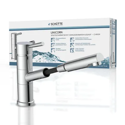 Produktbild von SCHÜTTE Küchenarmatur UNICORN mit Geschirrbrause, Wasserhahn Küche ausziehbar, schwenkbare Mischbatterie Küche, Chrom