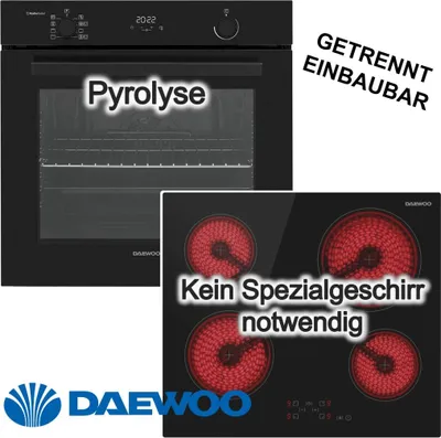 Produktbild von Herdset BOSCH Backofen 78L Pyrolyse SoftClose + Glaskeramik Kochfeld Touch Timer Daewoo