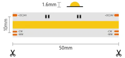 Immagine prodotto di Striscia led COB IP20 5m da 8+8W/MT 24V - CCT - 2700K-6500K