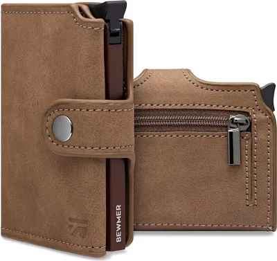 Produktbild von Slim Wallet mit Münzfach für Herren & Damen | Kartenetui mit Münzfach & RFID-Schutz & Anti-Cloning | Geldbörse für Scheine, Münzen & 9 Kreditkarten