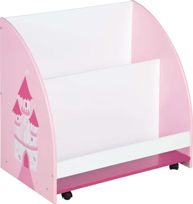 Produktbild von roba Kinder Regal 'Krone', Spielzeug- & Bücher-Regal fürs Kinderzimmer, Spielregal fahrbar & drehbar mit Rollen, rosa / weiß