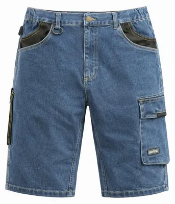Produktbild von Jeans Shorts Herren - Kurze Arbeitshose - Cargotasche - Stretch - Blau/Schwarz - Gr. XL - Floryda