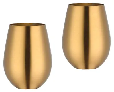 2er-Set Edelstahl-Weingläser, gold, 340 ml, für Camping & Reisen