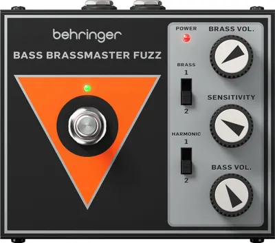 A product shot of a Behringer Bass Brassmaster Fuzz pedal.