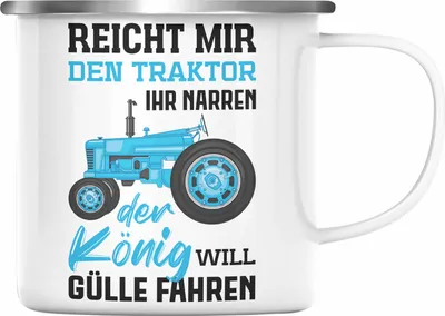 Produktbild von Trendation - Landwirt Spruch Geschenk Emaille Tasse Landwirtschaft Geschenke für Männer Traktor Spruch Emaille Emaille Tasse Gülle Fahren (Silber)