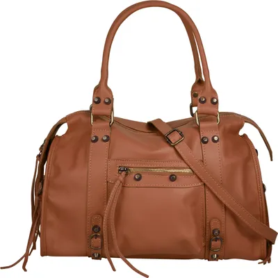 Produktbild von Damen Shopper Cognac Leder A4 38x25x14 cm mit Reißverschluss-Hauptfach und abnehmbarem Schultergurt
