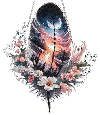 Produktbild von Diamond Painting Anhänger Federblumen mit Kette 20x20CM Bastelset für Wand & Fenster
