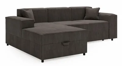 Productafbeelding van ANMIL Hoekbank SANTI, L-vormig, 253 x 79 x 166 cm, zwart, stof POSO. Universeel links of rechts monteerbaar, met slaapfunctie en opbergruimte