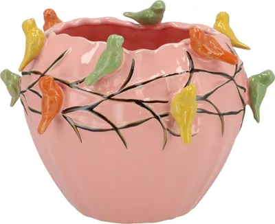 Produktbild von Blumentopf/Pflanztopf Fruhlingsvogel - rosa - Keramik - D26 x H20 cm