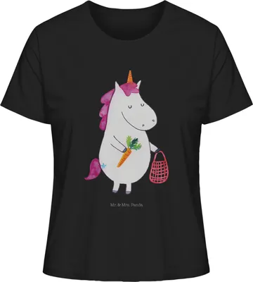 Produktbild von Mr. & Mrs. Panda Basic Shirt Damen Einhorn Gemüse Größe XL - Schwarz - Geschenk, Biomarkt, T-Shirt, Unicorn, Oberteil, Wochenmarkt, Frauen, Sommershirt, Einhörner