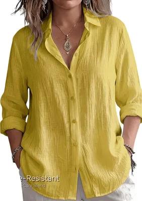 Productafbeelding van Currero Linnen Blouse Dames Fel geel 5XL