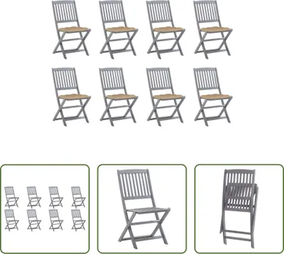 Produktbild von The Living Store Klappbare Gartenstühle 8 Stk. mit Kissen Massivholz Akazie