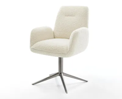 Immagine prodotto di DELIFE sedia girevole Zoa-Flex tessuto teddy base beige grafite girevole a 360° funzione dondolo nucleo a molle tascabili