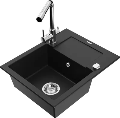 Produktbild von Mexen Enzo 1 Becken-Granitspüle mit Abtropffläche und Mischbatterie Duero, Schwarz - 6506-77-671600-00