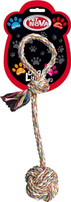 Produktbild von Hundespielzeug Spieltau mit eingeflochtenem Ball Knotenseil Zahnknoten Baumwolle