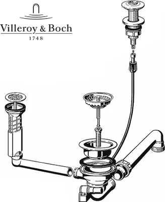 Produktbild von Villeroy und Boch Ab- und Überlaufgarnitur 825210 mit Excenterbetätigung / Ersatzteil / Überlaufventil / Ablauf