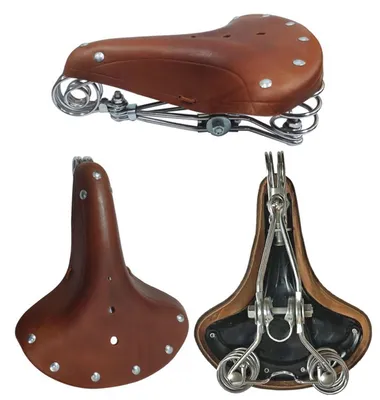 Produktbild von Fahrradsattel BGB-916 Ledersattel Retro Sattel Fahrradsitz Hollandrad gefedert, Farbe:hellbraun