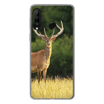 Produktbild von MuchoWow® Handyhülle Schutzhülle Hülle für Huawei P30 Lite Hirsch - Geweih - Gras - Natur - Tiere - Grün Silikon Softcase Handy Hülle - Handyhülle
